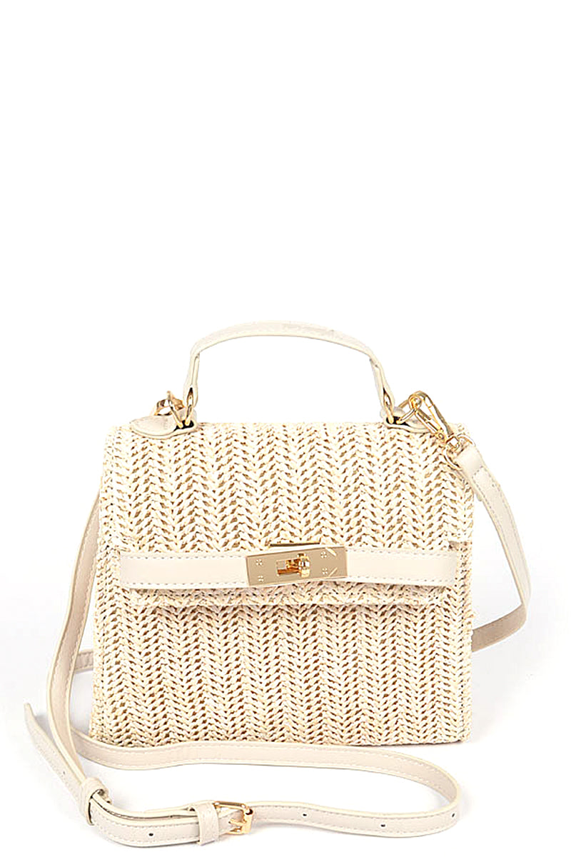 Lavish | Faux Straw Top Handle Clutch