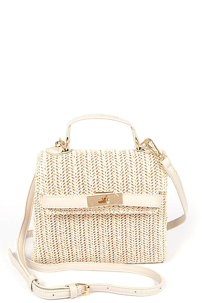 Lavish | Faux Straw Top Handle Clutch